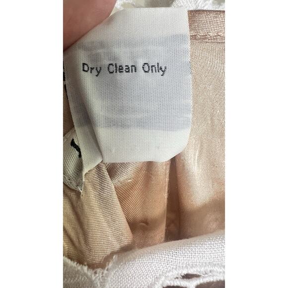 J PETERMAN Womens 12 Sleeveless Sheath Dress White Lace Nude Underlay Linen EUC - Picture 7 of 8